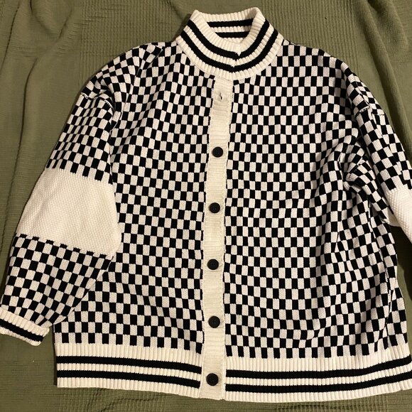Dressed in Lala - Get What I Want Grandpa Cardigan in Black + White S/M - Picture 1 of 2
